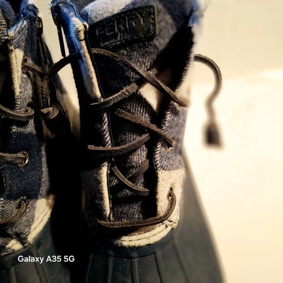 Sperry Womens Saltwater Duck Boots Plaid Wool Upper Waterproof Rubber Sole Lace- - Picture 3 of 11